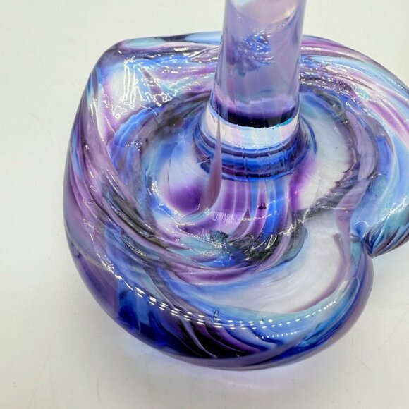 Purple Blue Swirl Glass Eye Studio Hand-Blown Glass Heart Ring Holder Seattle 3" - Picture 8 of 15